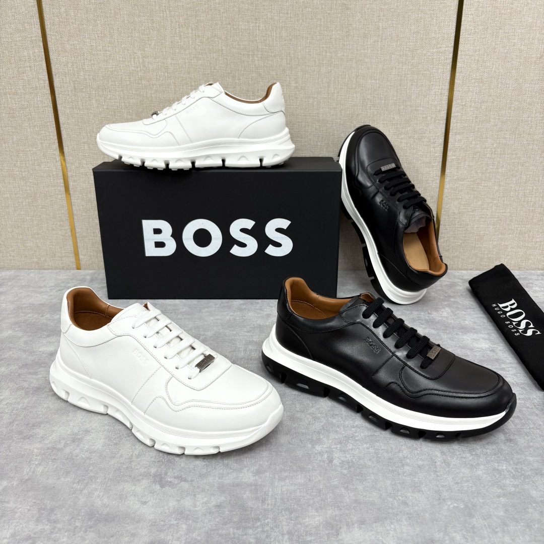 💋💍 HUGO BOSS LEATHER TRAINERS WITH RUBBER OUTSOLE 领
