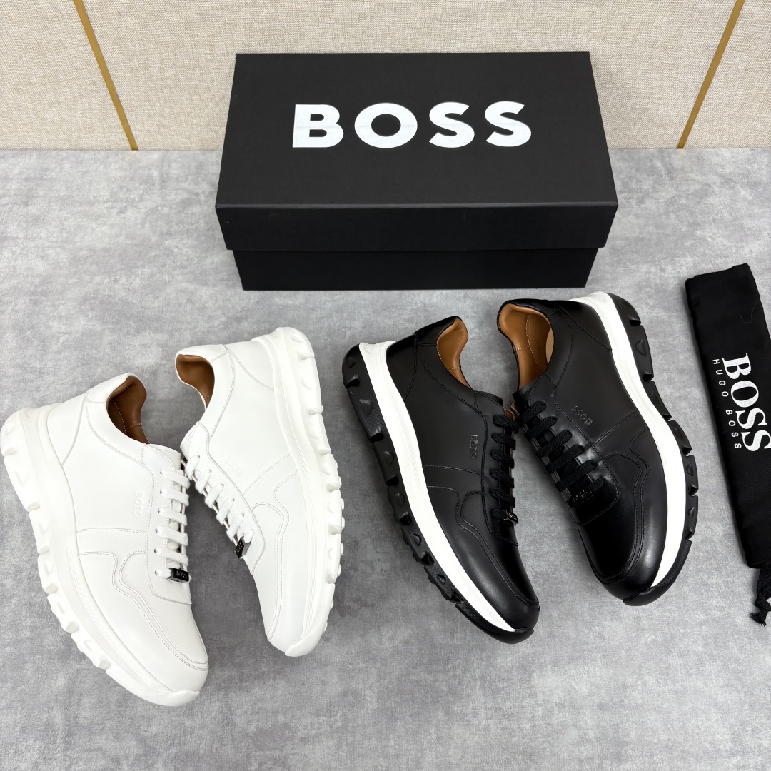 💋💍 HUGO BOSS LEATHER TRAINERS WITH RUBBER OUTSOLE 领