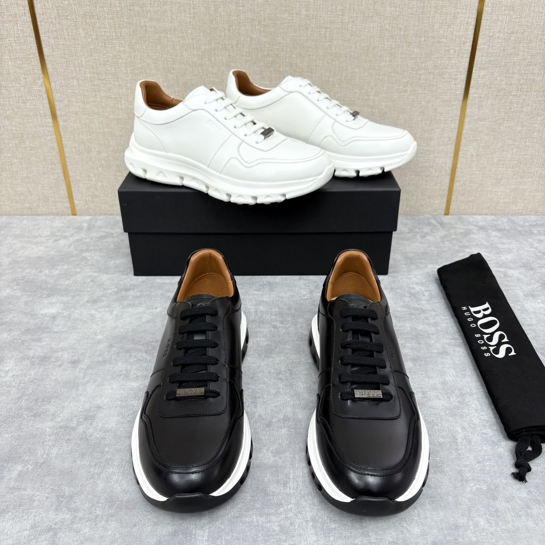 💋💍 HUGO BOSS LEATHER TRAINERS WITH RUBBER OUTSOLE 领