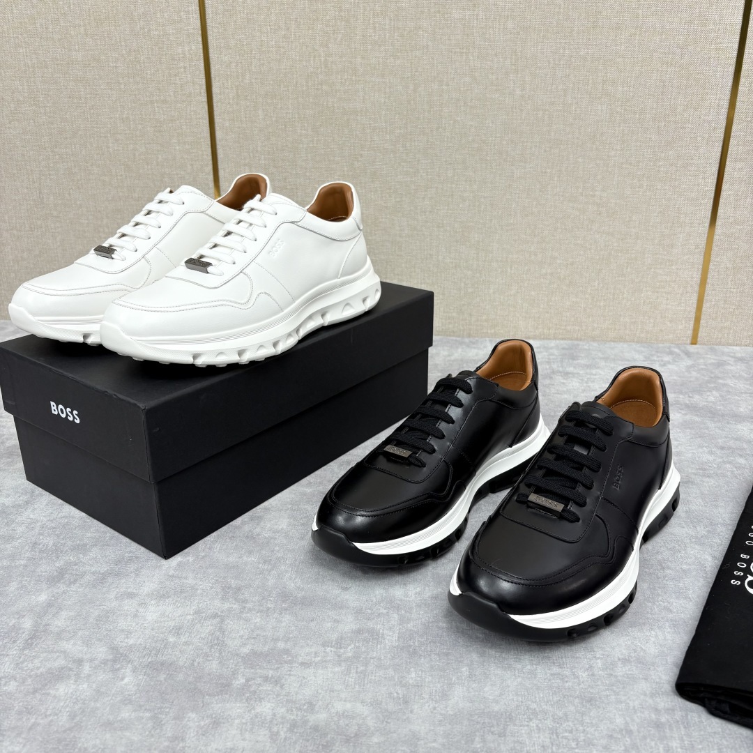 💋💍 HUGO BOSS LEATHER TRAINERS WITH RUBBER OUTSOLE 领