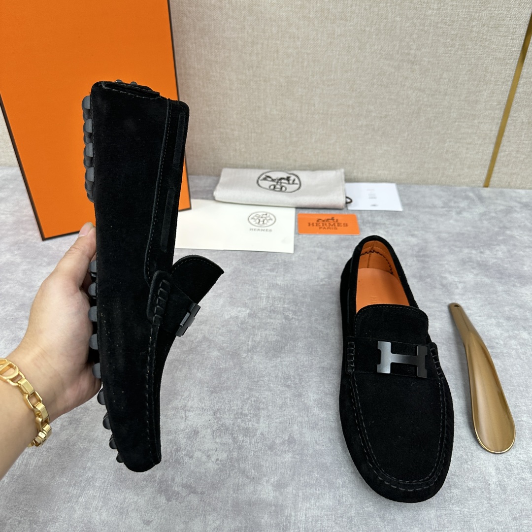 💋💍H家  爱马-仕 Herme*新品乐福鞋  一脚蹬豆豆鞋  此次选用进口翻毛皮/荔枝纹/手掌纹/平纹