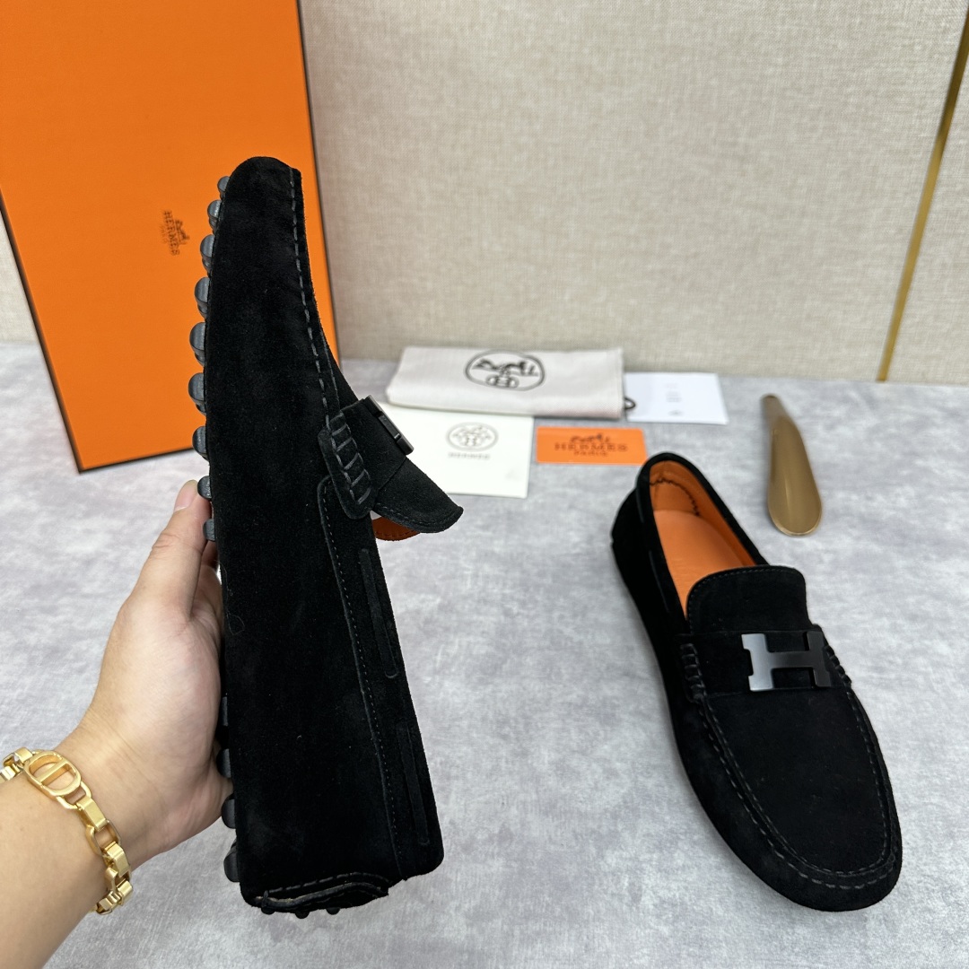 💋💍H家  爱马-仕 Herme*新品乐福鞋  一脚蹬豆豆鞋  此次选用进口翻毛皮/荔枝纹/手掌纹/平纹