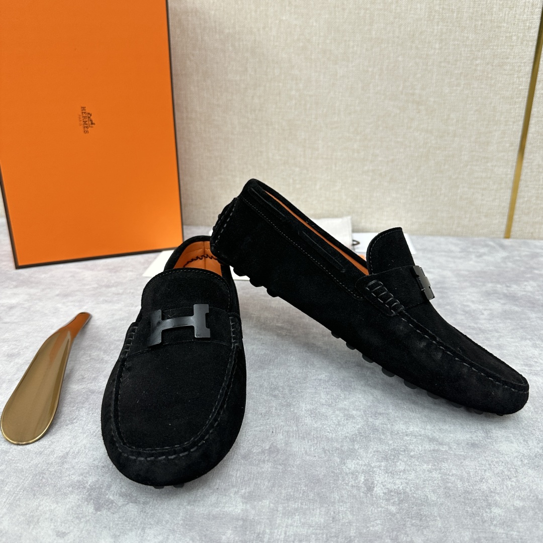 💋💍H家  爱马-仕 Herme*新品乐福鞋  一脚蹬豆豆鞋  此次选用进口翻毛皮/荔枝纹/手掌纹/平纹