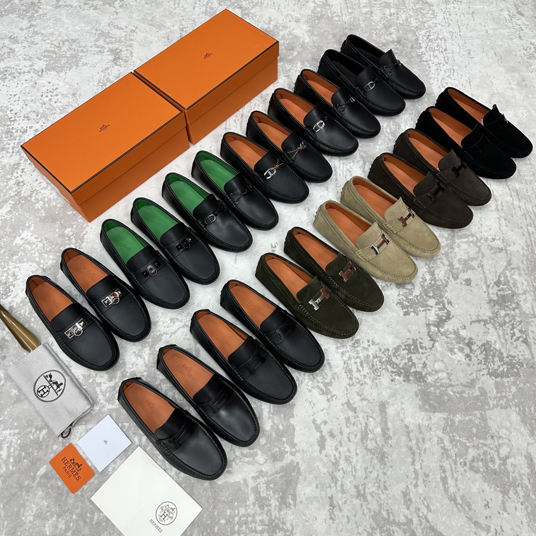 💋💍H家  爱马-仕 Herme*新品乐福鞋  一脚蹬豆豆鞋  此次选用进口翻毛皮/荔枝纹/手掌纹/平纹