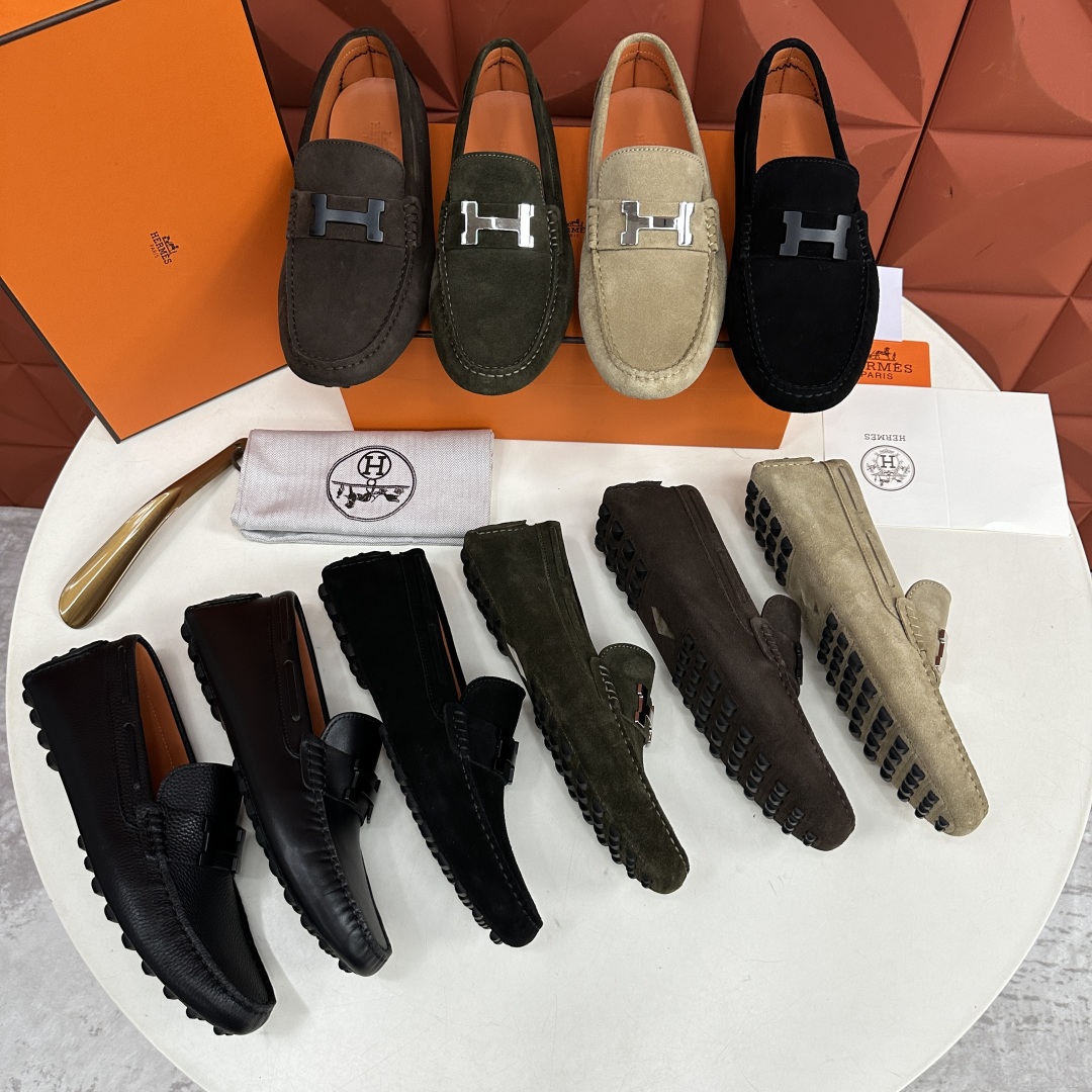 💋💍H家  爱马-仕 Herme*新品乐福鞋  一脚蹬豆豆鞋  此次选用进口翻毛皮/荔枝纹/手掌纹/平纹