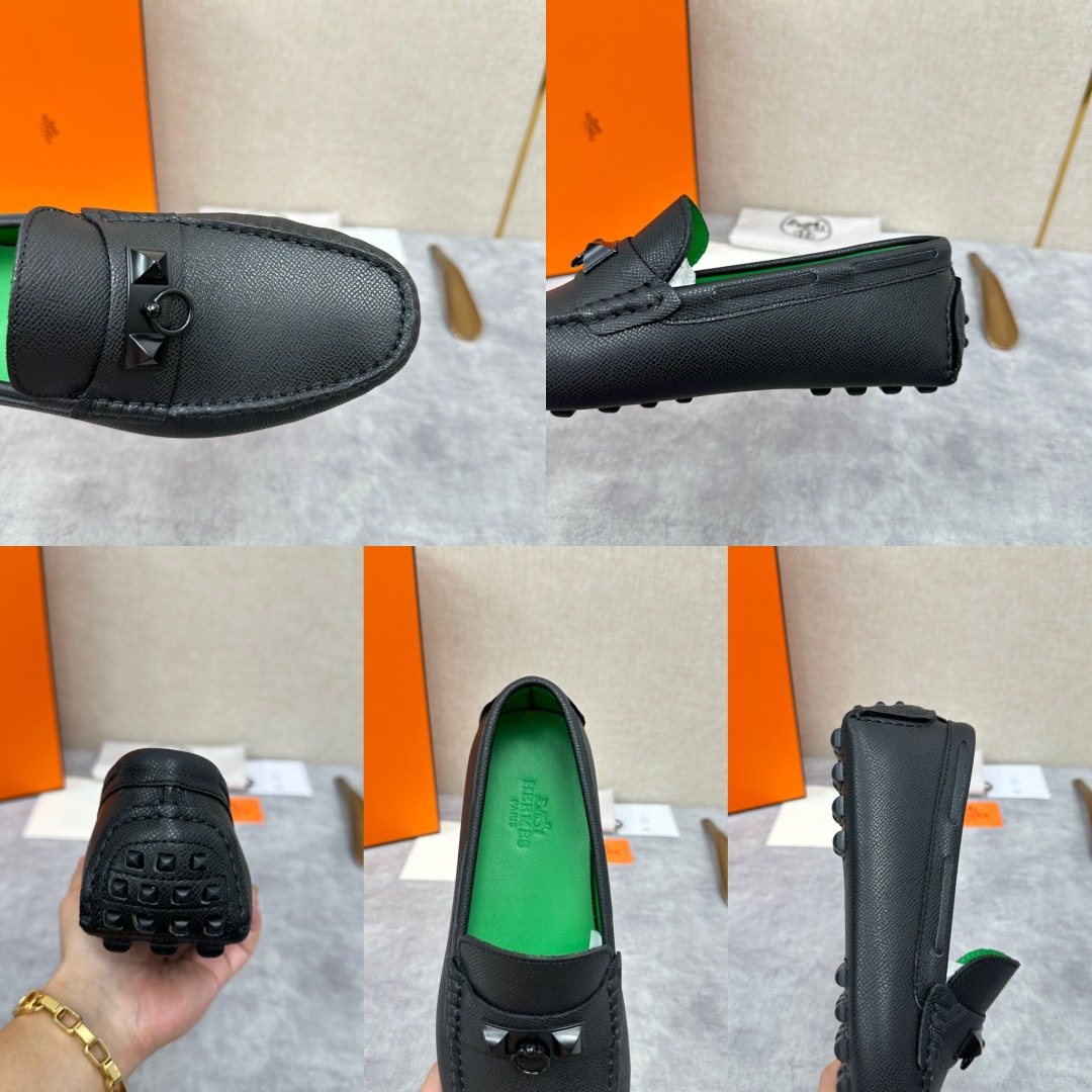 💋💍H家  爱马-仕 Herme*新品乐福鞋  一脚蹬豆豆鞋  此次选用进口荔枝纹/手掌纹皮制成  为手