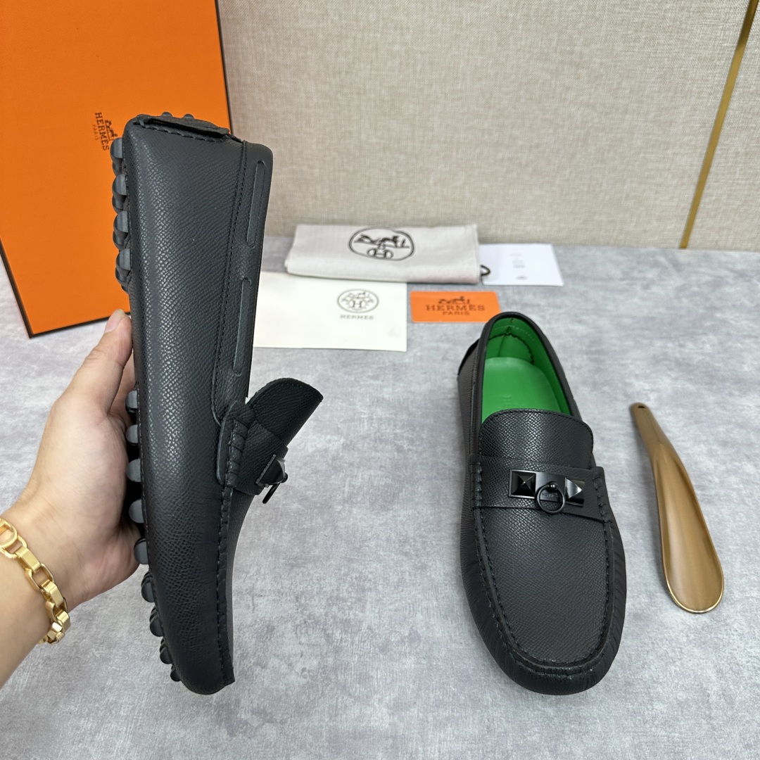 💋💍H家  爱马-仕 Herme*新品乐福鞋  一脚蹬豆豆鞋  此次选用进口荔枝纹/手掌纹皮制成  为手