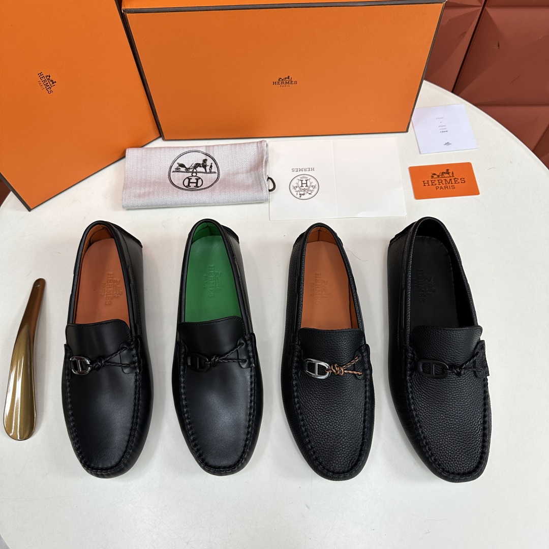 💋💍H家  爱马-仕 Herme*新品乐福鞋  一脚蹬豆豆鞋  此次选用进口荔枝纹/手掌纹/平纹小牛皮制