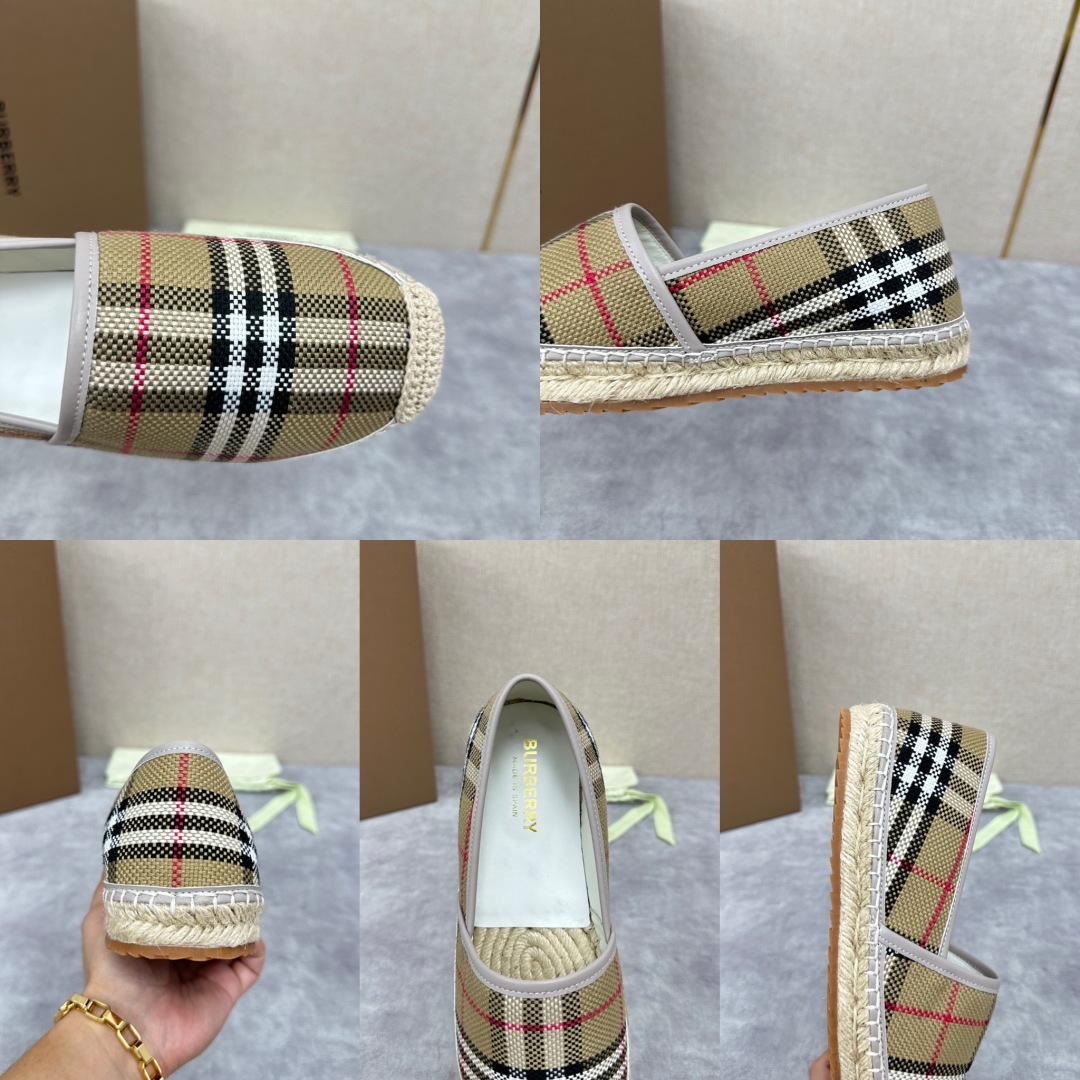 💋💍B家 渠道出口公司级订单 春夏季新品 草编渔夫鞋来袭 踏青春季必备鞋,鞋面采用原版棉质格纹帆布/彩印
