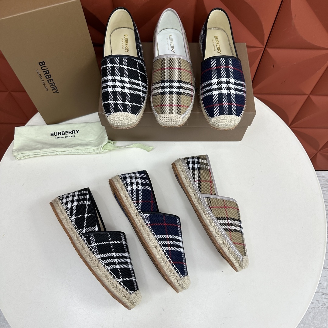 💋💍B家 渠道出口公司级订单 春夏季新品 草编渔夫鞋来袭 踏青春季必备鞋,鞋面采用原版棉质格纹帆布/彩印