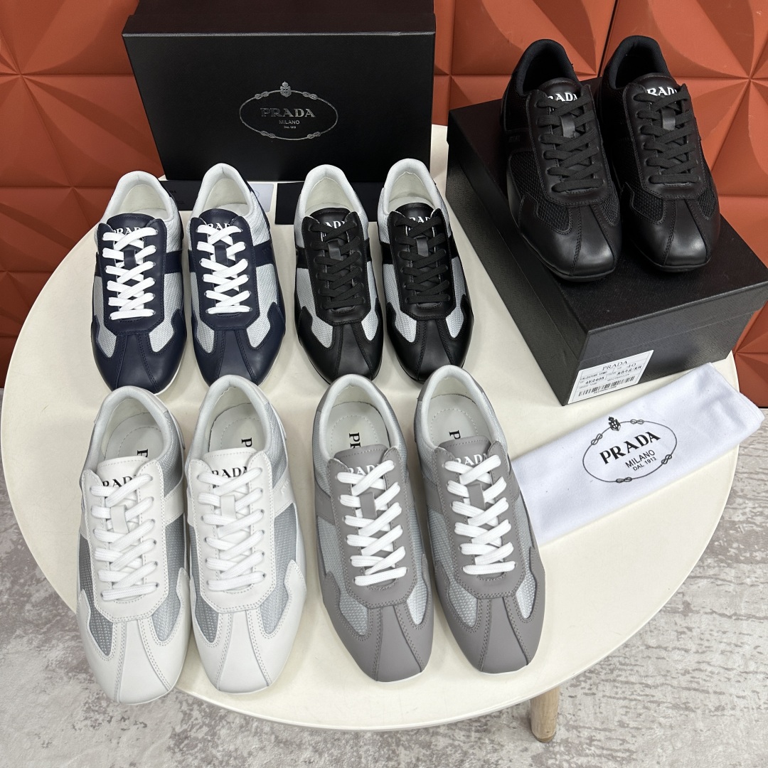 💋💍P家新品  Prad* 红标系列复古慢跑运动鞋 官方6800 采用网布拼接牛皮皮打造，极具Prad*
