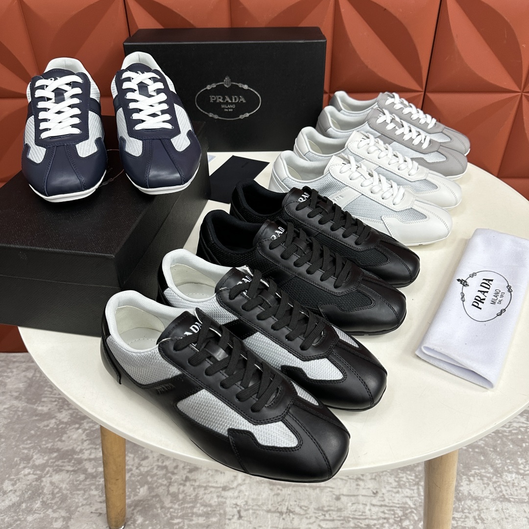 💋💍P家新品  Prad* 红标系列复古慢跑运动鞋 官方6800 采用网布拼接牛皮皮打造，极具Prad*