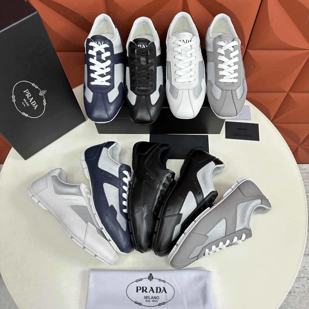 💋💍P家新品  Prad* 红标系列复古慢跑运动鞋 官方6800 采用网布拼接牛皮皮打造，极具Prad*