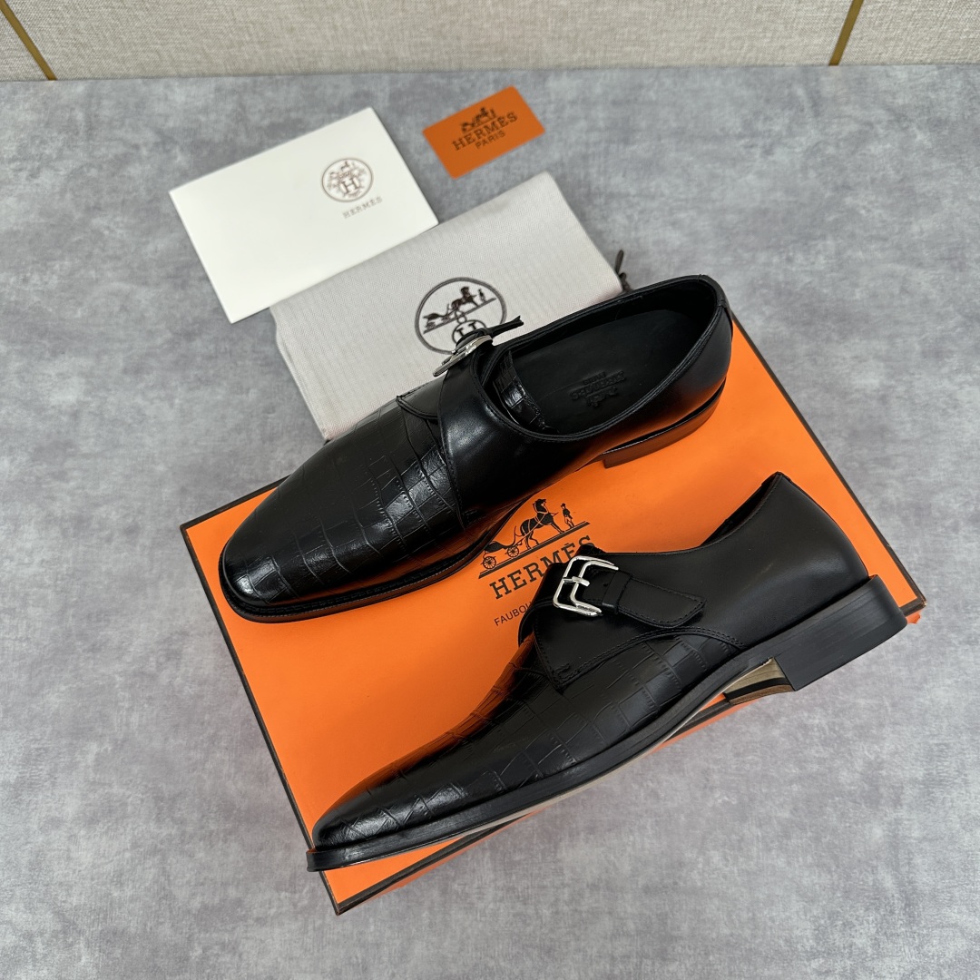 💋💍H家新品   Herme* H 爱马-仕  男士正装鞋皮鞋       单搭扣孟克鞋     采用进