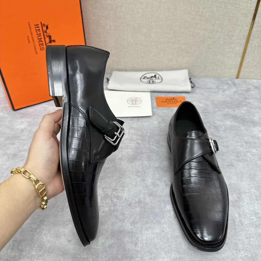 💋💍H家新品   Herme* H 爱马-仕  男士正装鞋皮鞋       单搭扣孟克鞋     采用进