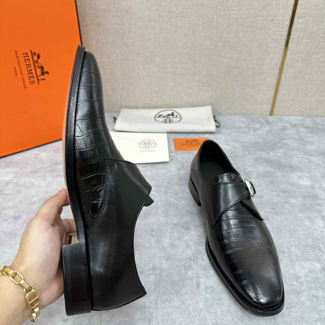 💋💍H家新品   Herme* H 爱马-仕  男士正装鞋皮鞋       单搭扣孟克鞋     采用进