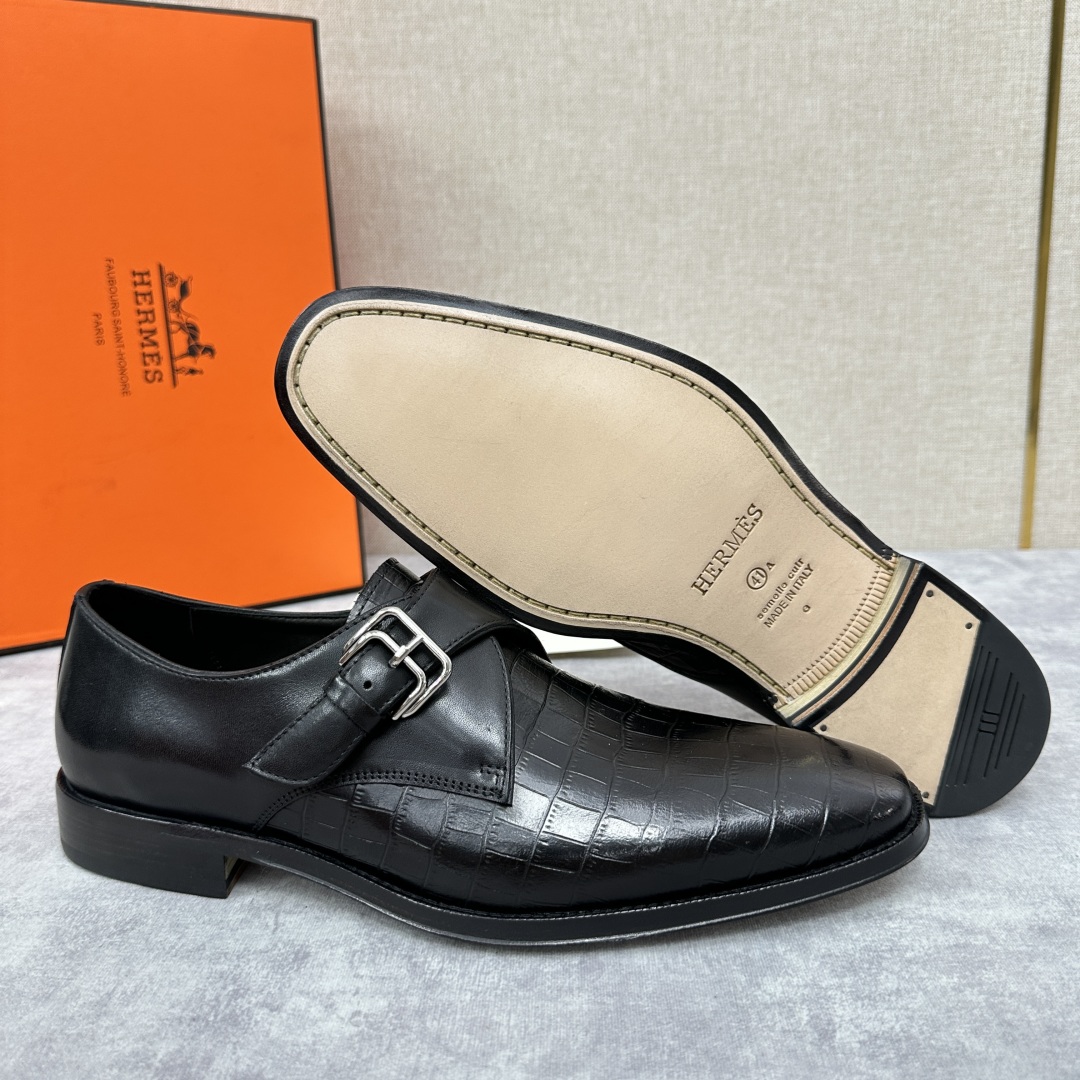 💋💍H家新品   Herme* H 爱马-仕  男士正装鞋皮鞋       单搭扣孟克鞋     采用进