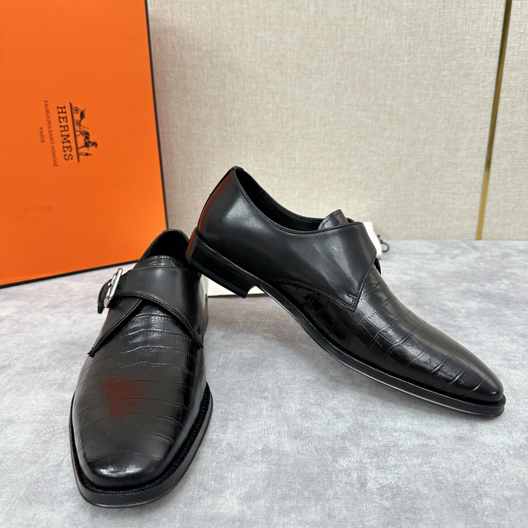 💋💍H家新品   Herme* H 爱马-仕  男士正装鞋皮鞋       单搭扣孟克鞋     采用进