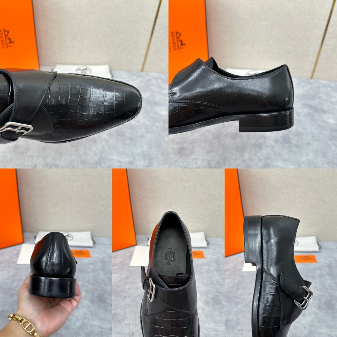 💋💍H家新品   Herme* H 爱马-仕  男士正装鞋皮鞋       单搭扣孟克鞋     采用进