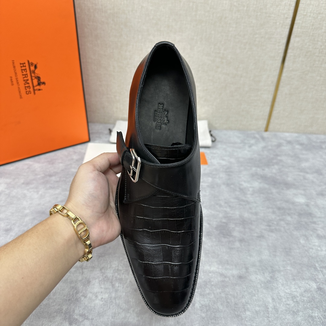 💋💍H家新品   Herme* H 爱马-仕  男士正装鞋皮鞋       单搭扣孟克鞋     采用进