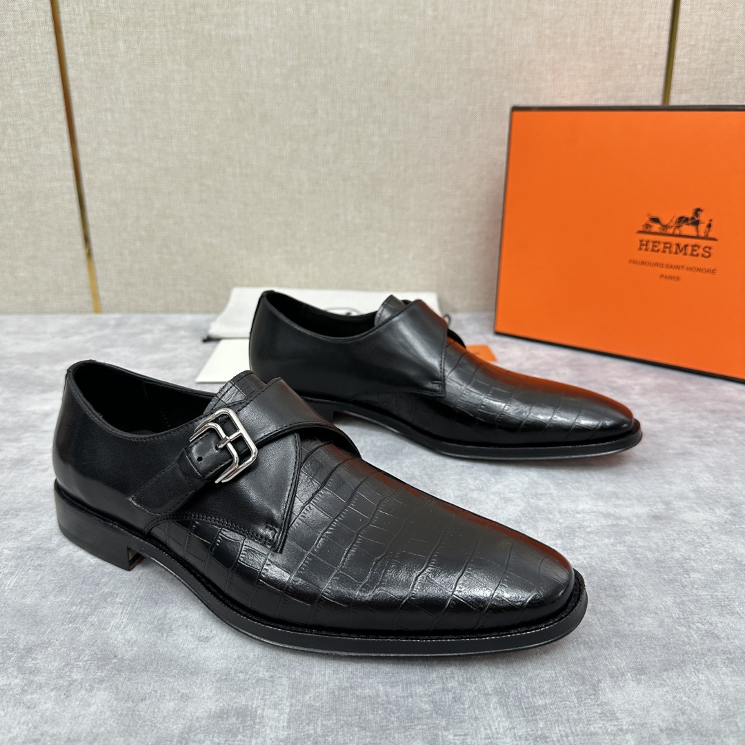 💋💍H家新品   Herme* H 爱马-仕  男士正装鞋皮鞋       单搭扣孟克鞋     采用进