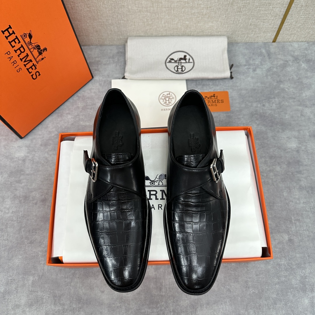 💋💍H家新品   Herme* H 爱马-仕  男士正装鞋皮鞋       单搭扣孟克鞋     采用进