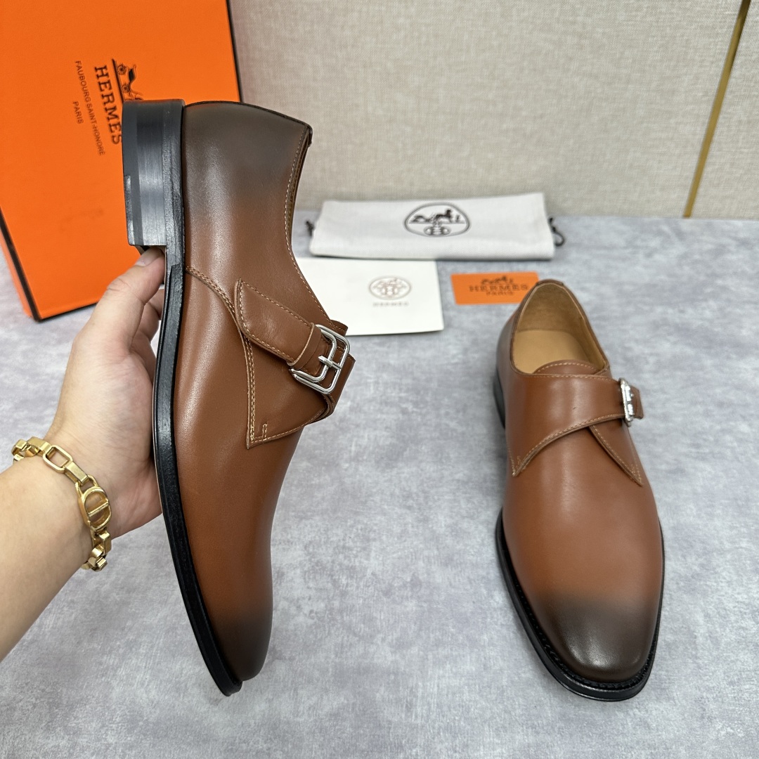 💋💍H家新品   Herme* H 爱马-仕  男士正装鞋皮鞋       单搭扣孟克鞋     采用进