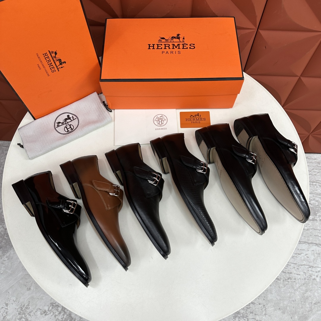 💋💍H家新品   Herme* H 爱马-仕  男士正装鞋皮鞋       单搭扣孟克鞋     采用进