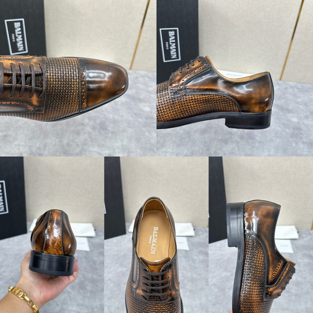 💋💍巴尔.曼新品  全新男士正装🤵皮鞋，采用进口擦色开边珠亮皮拼接编制成，经典三接头设计 内里水染小牛皮