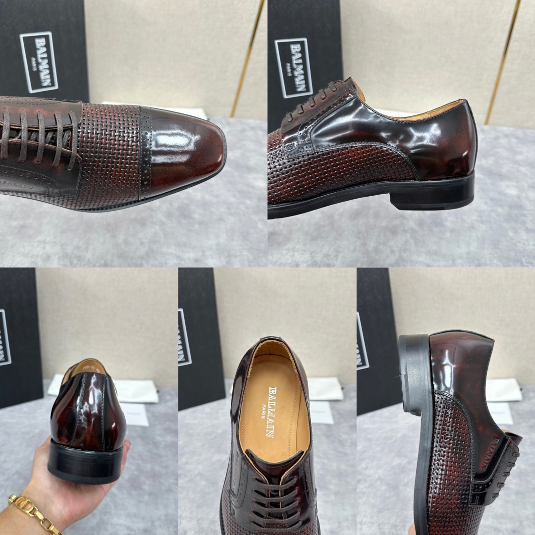 💋💍巴尔.曼新品  全新男士正装🤵皮鞋，采用进口擦色开边珠亮皮拼接编制成，经典三接头设计 内里水染小牛皮