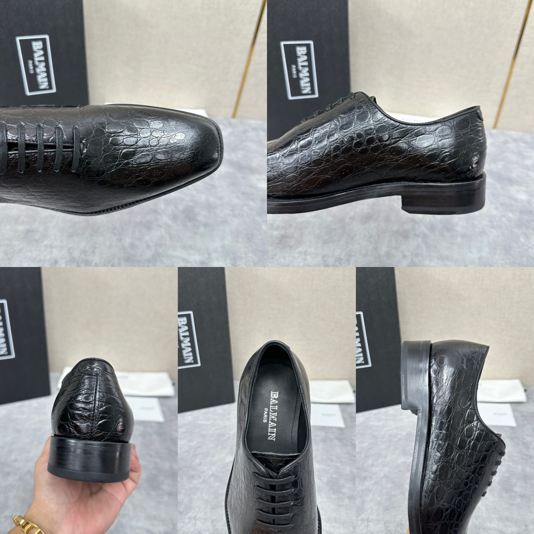 💋💍巴尔.曼新品  全新男士光面正装🤵皮鞋，采用进口牛皮压鳄鱼🐊纹制成，经典大尖头光面设计 内里水染小牛