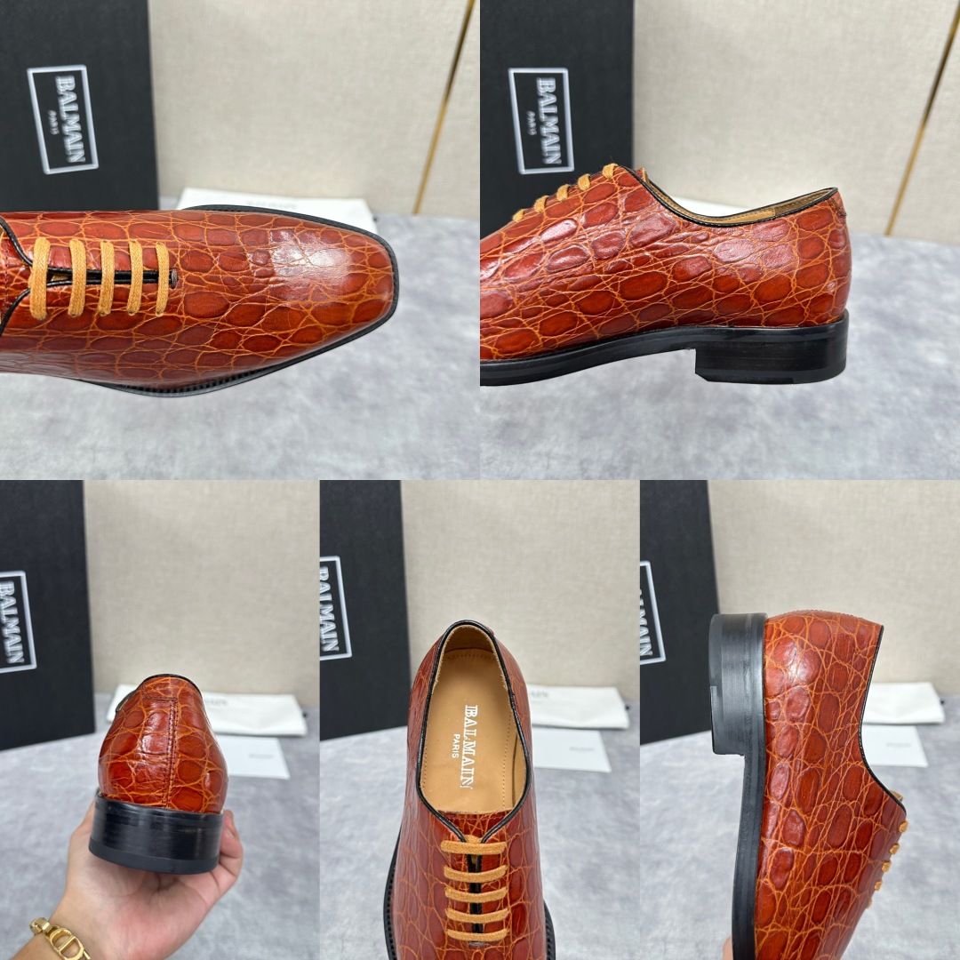 💋💍巴尔.曼新品  全新男士光面正装🤵皮鞋，采用进口牛皮压鳄鱼🐊纹制成，经典大尖头光面设计 内里水染小牛