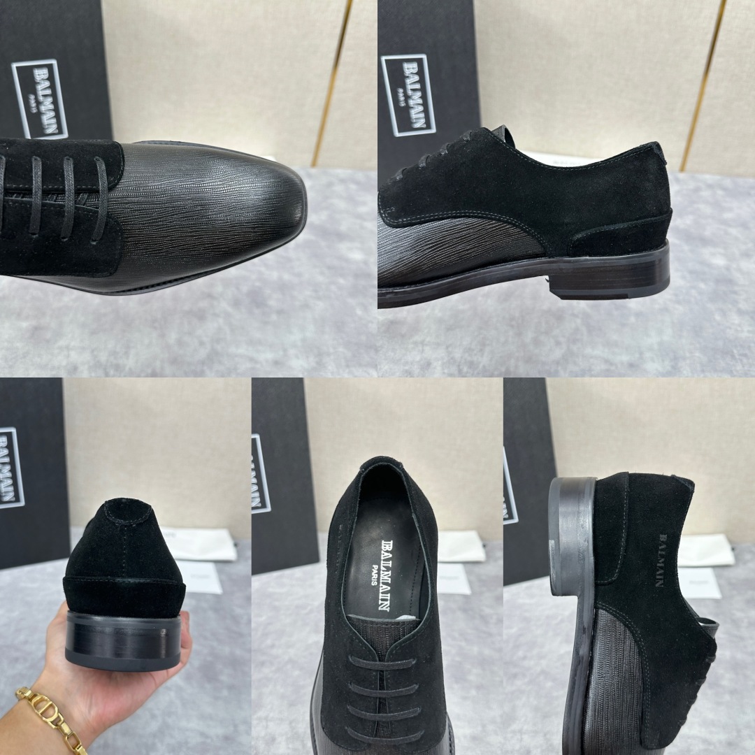 💋💍巴尔.曼新品  全新男士光面正装🤵皮鞋，采用进口水波纹牛皮拼接翻毛皮，开边珠制成，经典大尖头光面设计