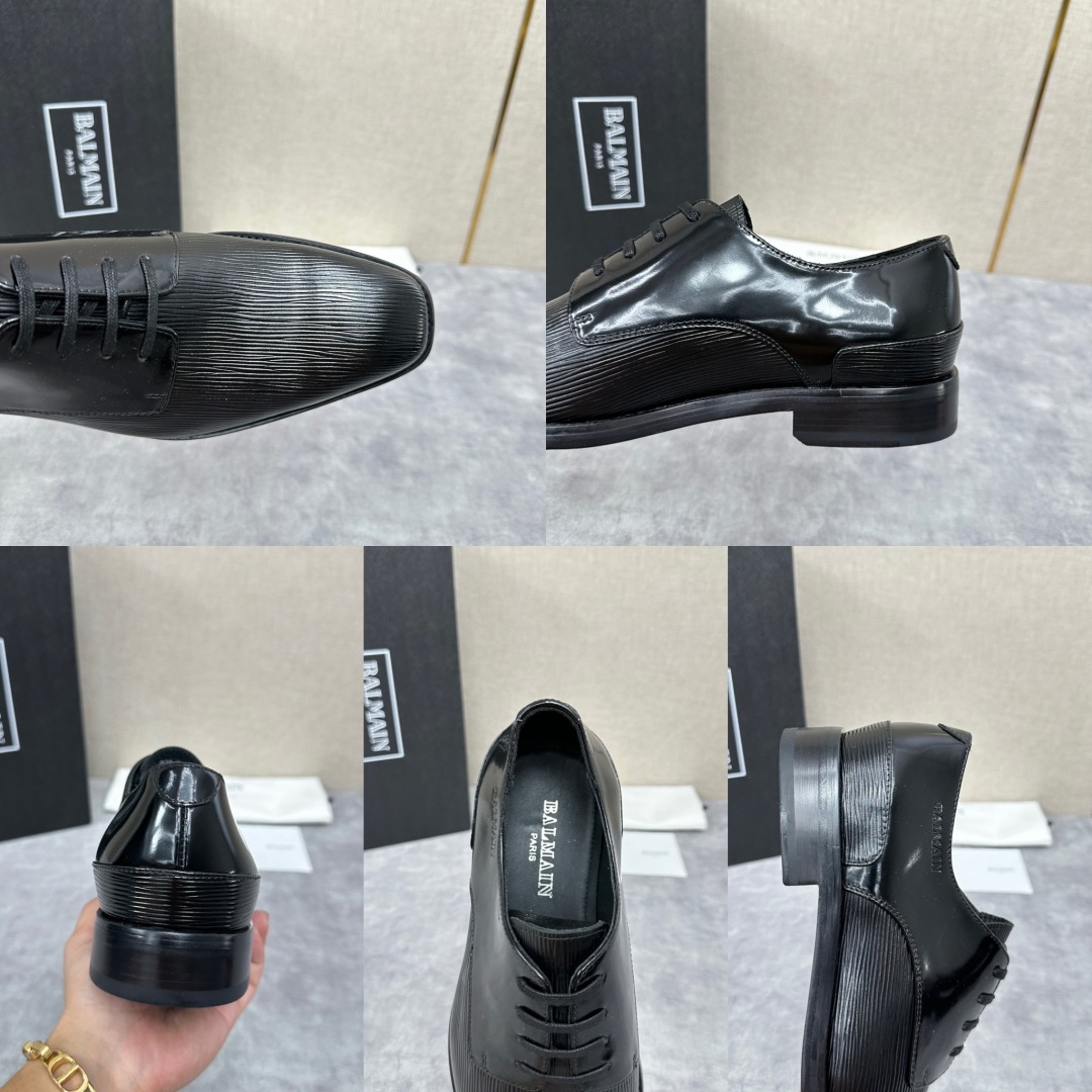 💋💍巴尔.曼新品  全新男士光面正装🤵皮鞋，采用进口水波纹牛皮拼接翻毛皮，开边珠制成，经典大尖头光面设计
