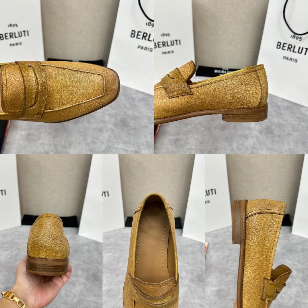 💋💍新品布鲁-提Lorenzo山羊皮🐐乐福鞋，经典布雷克结构法，柔软粒面山羊皮胚古法手工改色工艺，鞋面精