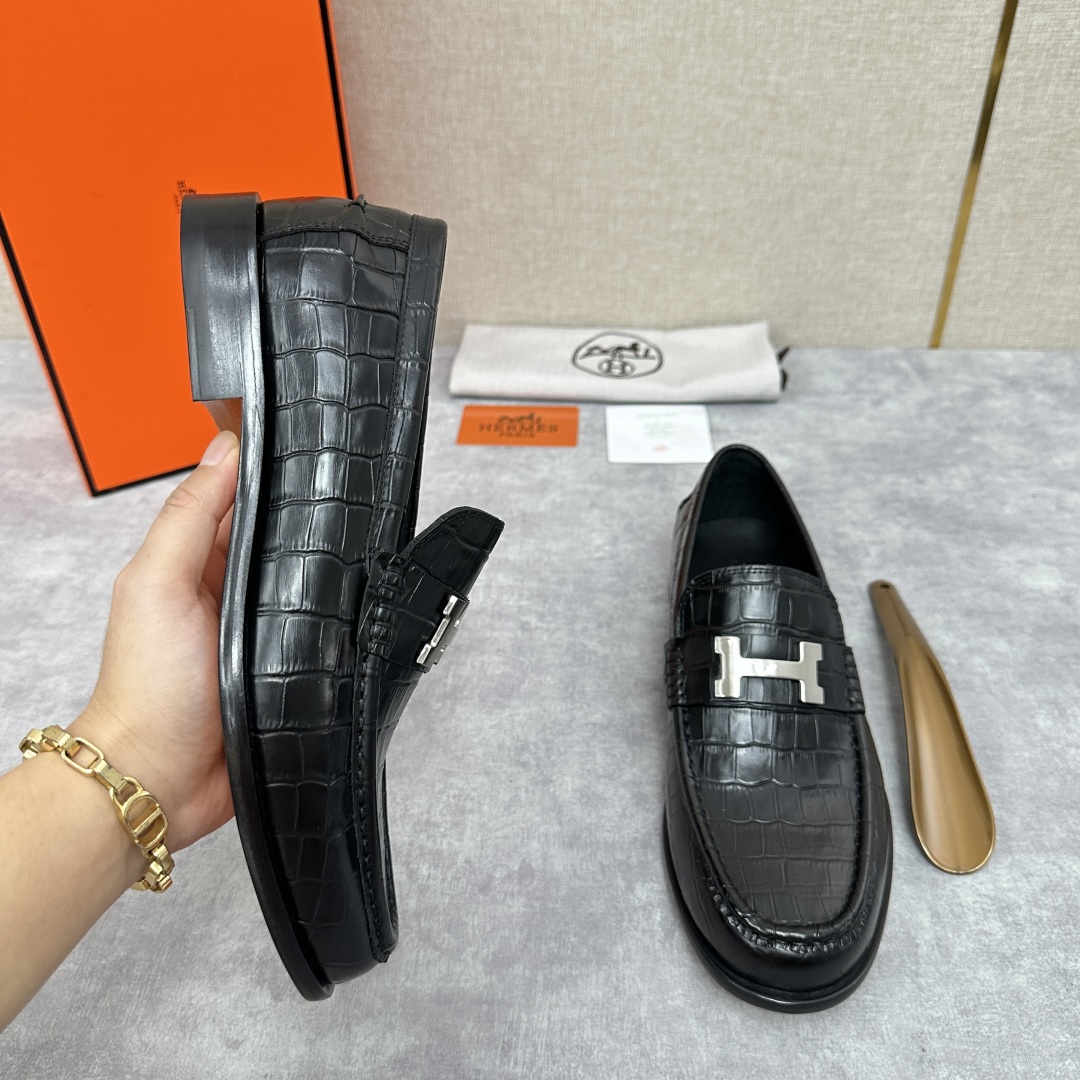 💋💍 H家  爱马-仕 新品Destin乐福鞋  官方 12.360  新款男士便鞋上🆕   一脚蹬套脚
