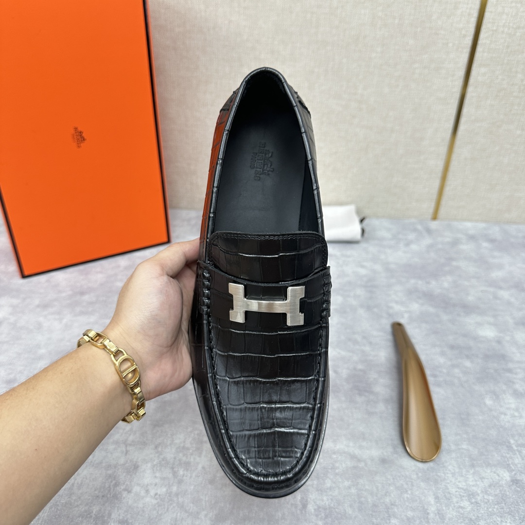 💋💍 H家  爱马-仕 新品Destin乐福鞋  官方 12.360  新款男士便鞋上🆕   一脚蹬套脚