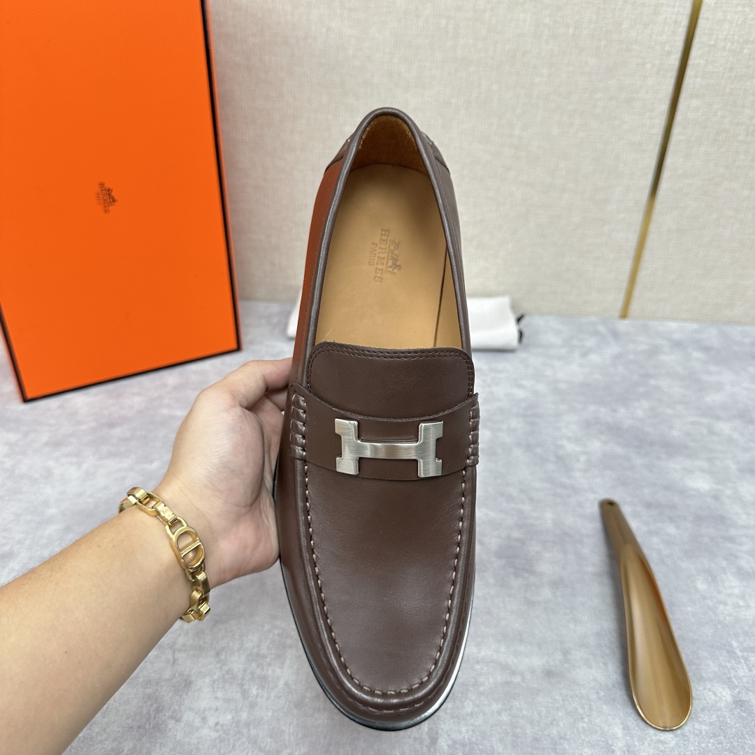 💋💍 H家  爱马-仕 新品Destin乐福鞋  官方 12.360  新款男士便鞋上🆕   一脚蹬套脚