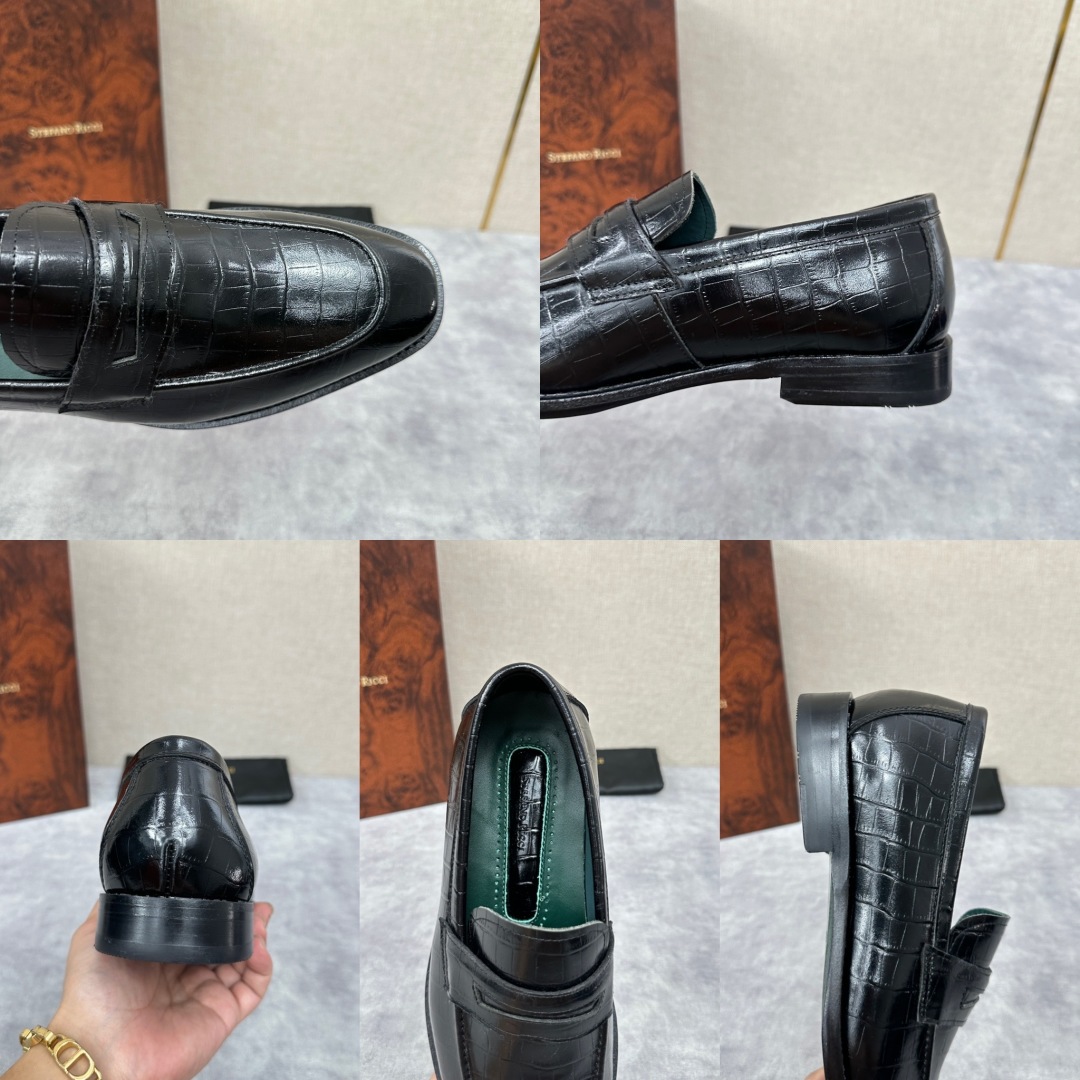 💋💍Stefano-ricci史蒂*芬新品乐福鞋皮鞋  鳄鱼纹🐊压纹牛皮手工改色擦色而成  内里黑色水染
