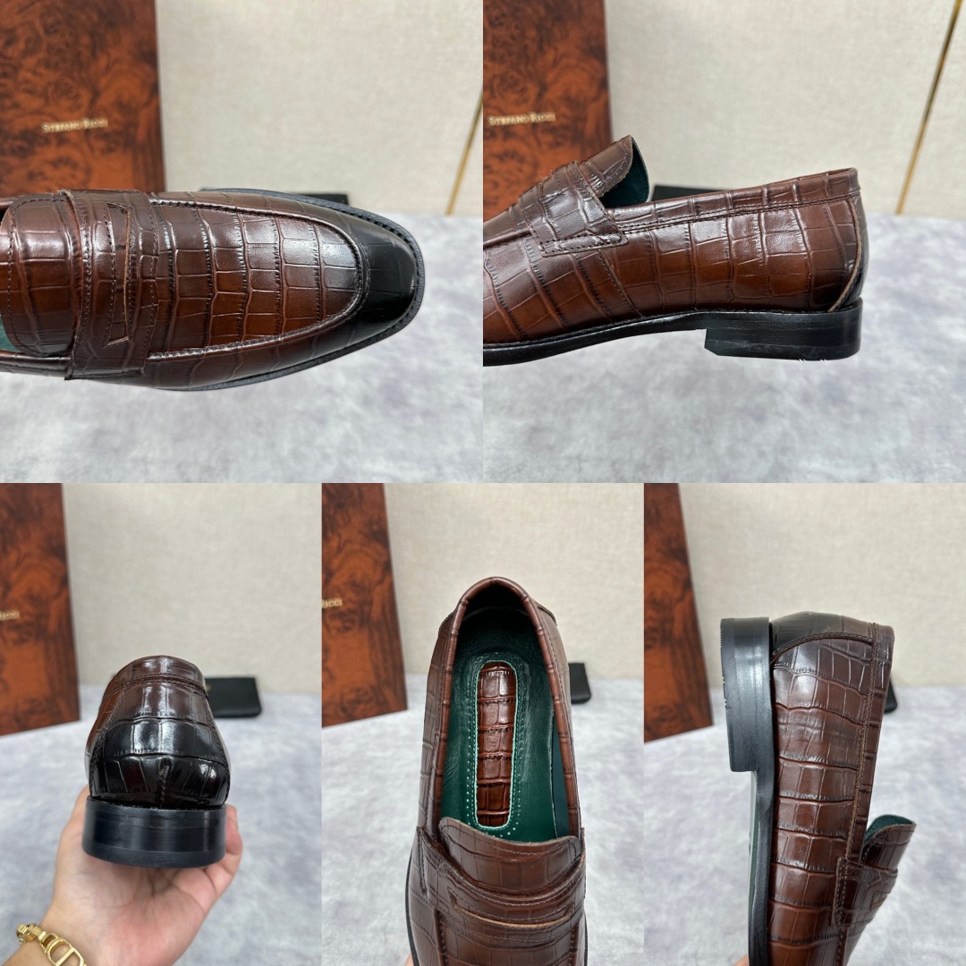 💋💍Stefano-ricci史蒂*芬新品乐福鞋皮鞋  鳄鱼纹🐊压纹牛皮手工改色擦色而成  内里黑色水染