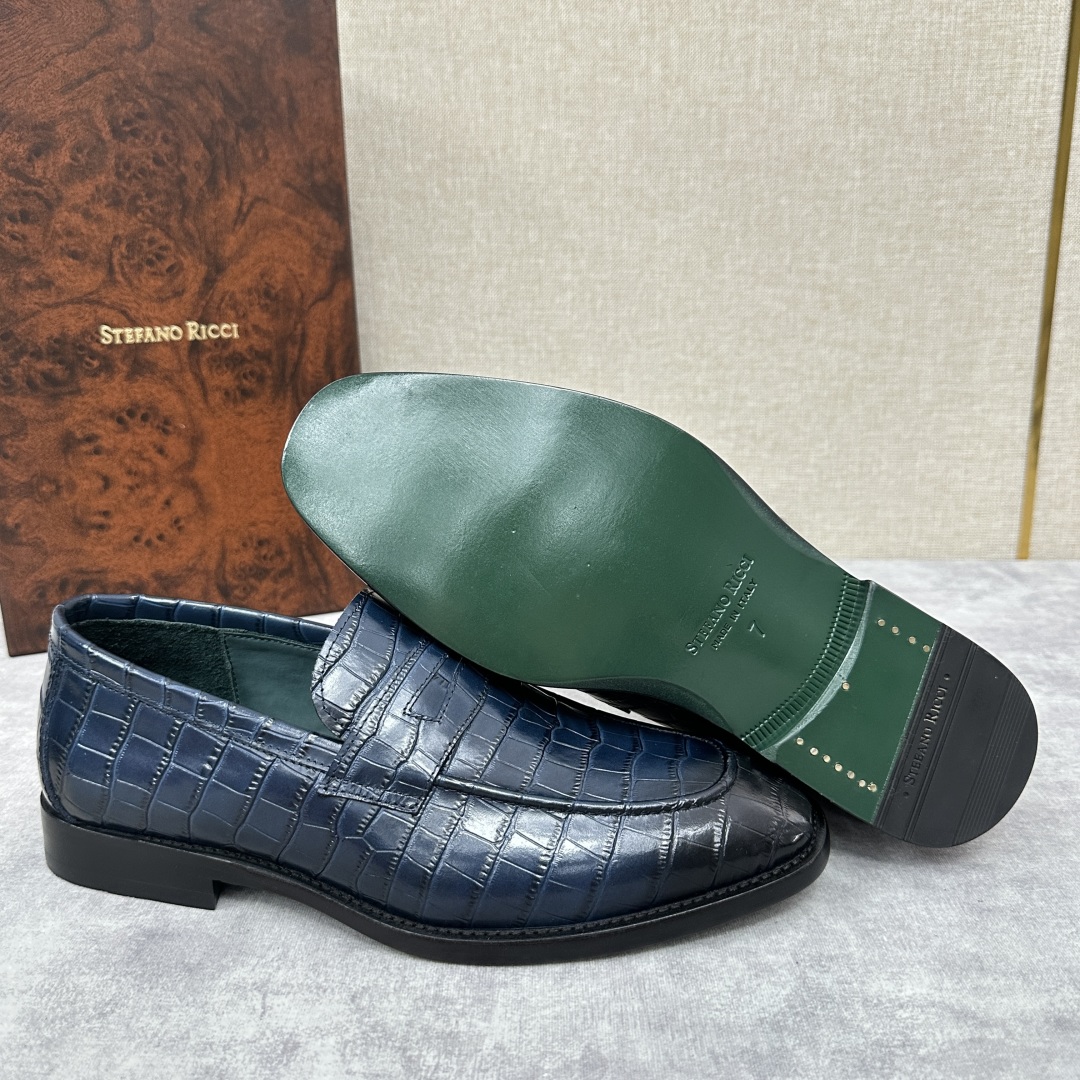 💋💍Stefano-ricci史蒂*芬新品乐福鞋皮鞋  鳄鱼纹🐊压纹牛皮手工改色擦色而成  内里黑色水染
