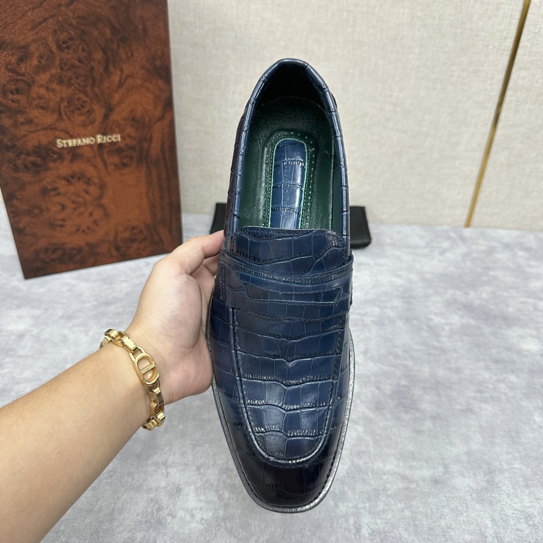 💋💍Stefano-ricci史蒂*芬新品乐福鞋皮鞋  鳄鱼纹🐊压纹牛皮手工改色擦色而成  内里黑色水染