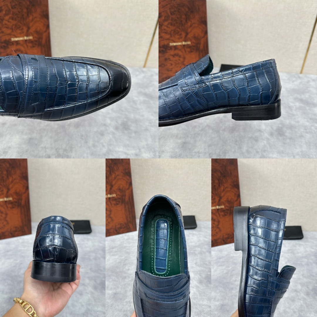 💋💍Stefano-ricci史蒂*芬新品乐福鞋皮鞋  鳄鱼纹🐊压纹牛皮手工改色擦色而成  内里黑色水染