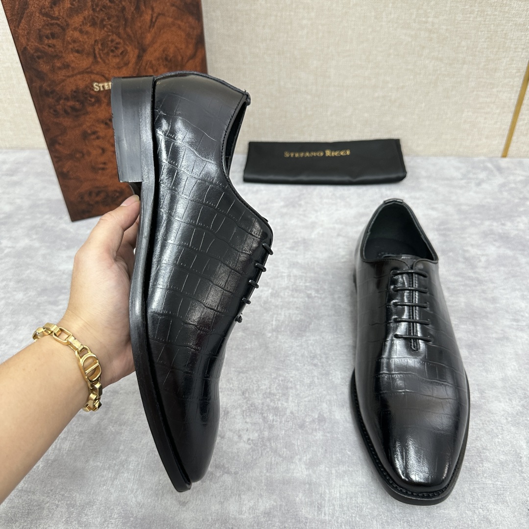 💋💍Stefano-ricci史蒂*芬新品正装🤵皮鞋  鳄鱼纹🐊压纹牛皮手工改色擦色而成  内里黑色水染