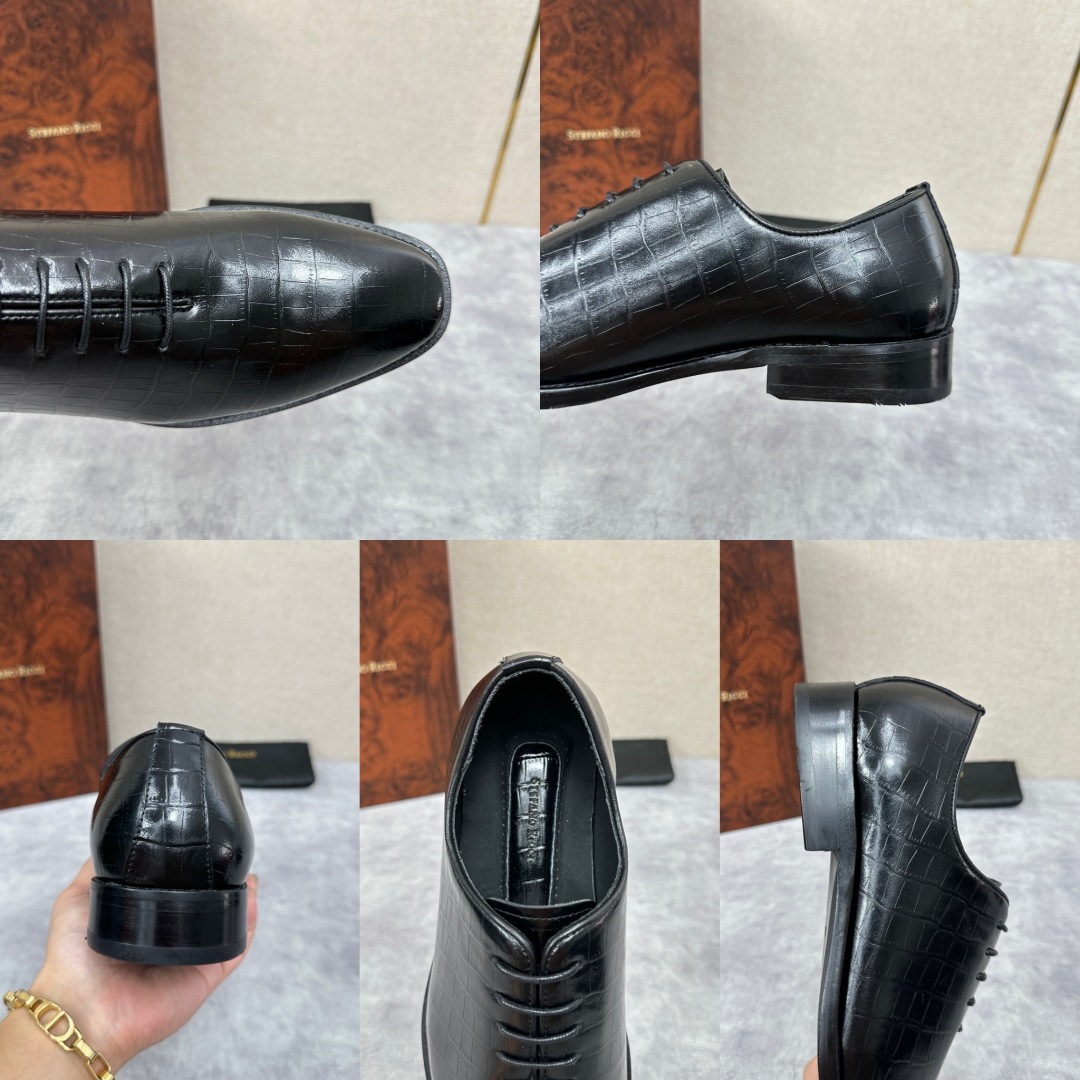 💋💍Stefano-ricci史蒂*芬新品正装🤵皮鞋  鳄鱼纹🐊压纹牛皮手工改色擦色而成  内里黑色水染