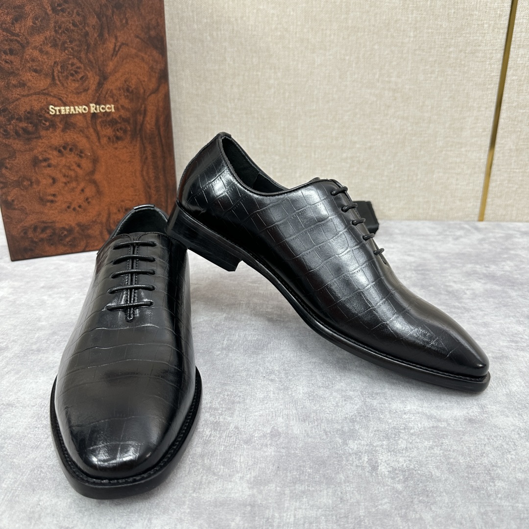 💋💍Stefano-ricci史蒂*芬新品正装🤵皮鞋  鳄鱼纹🐊压纹牛皮手工改色擦色而成  内里黑色水染