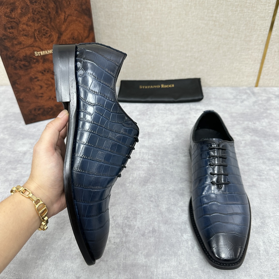 💋💍Stefano-ricci史蒂*芬新品正装🤵皮鞋  鳄鱼纹🐊压纹牛皮手工改色擦色而成  内里黑色水染