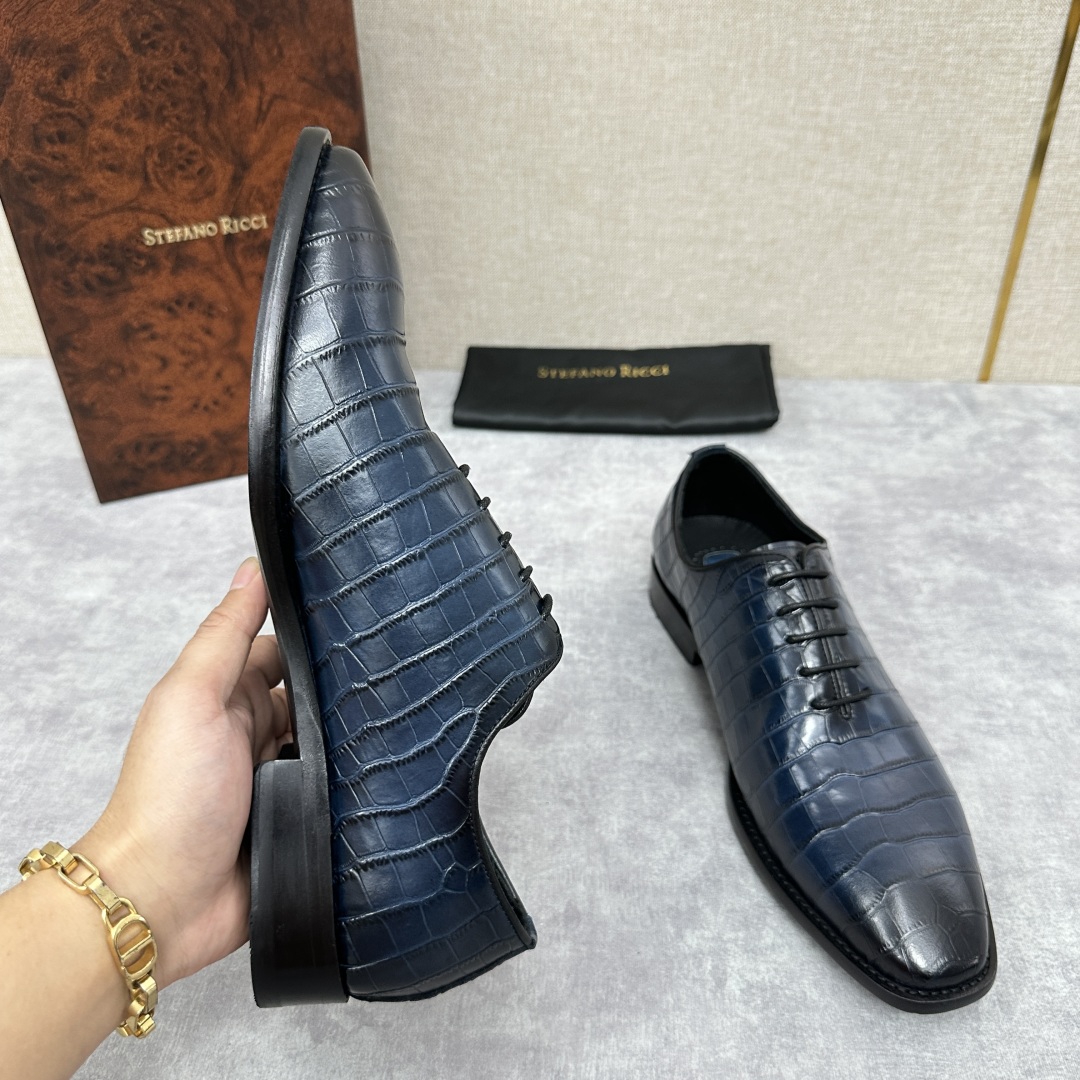 💋💍Stefano-ricci史蒂*芬新品正装🤵皮鞋  鳄鱼纹🐊压纹牛皮手工改色擦色而成  内里黑色水染