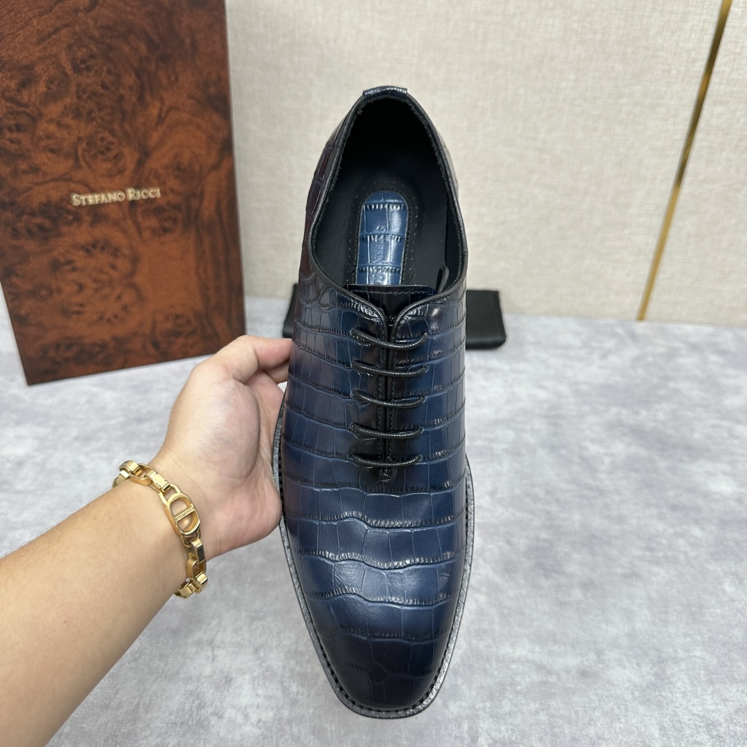 💋💍Stefano-ricci史蒂*芬新品正装🤵皮鞋  鳄鱼纹🐊压纹牛皮手工改色擦色而成  内里黑色水染