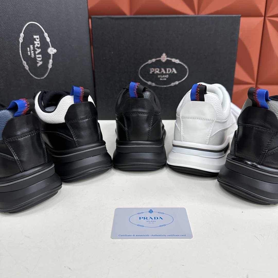 💋💍P家新品   PRAD*/普拉-达  新款男士厚底皮革运动休闲鞋     这款皮革运动鞋采用平纹牛皮